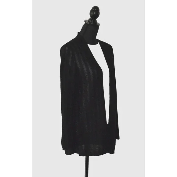 A5 NEW EILEEN FISHER Black Organic Linen & Silk Knit Open Front Cardigan Size PS - Picture 2 of 5